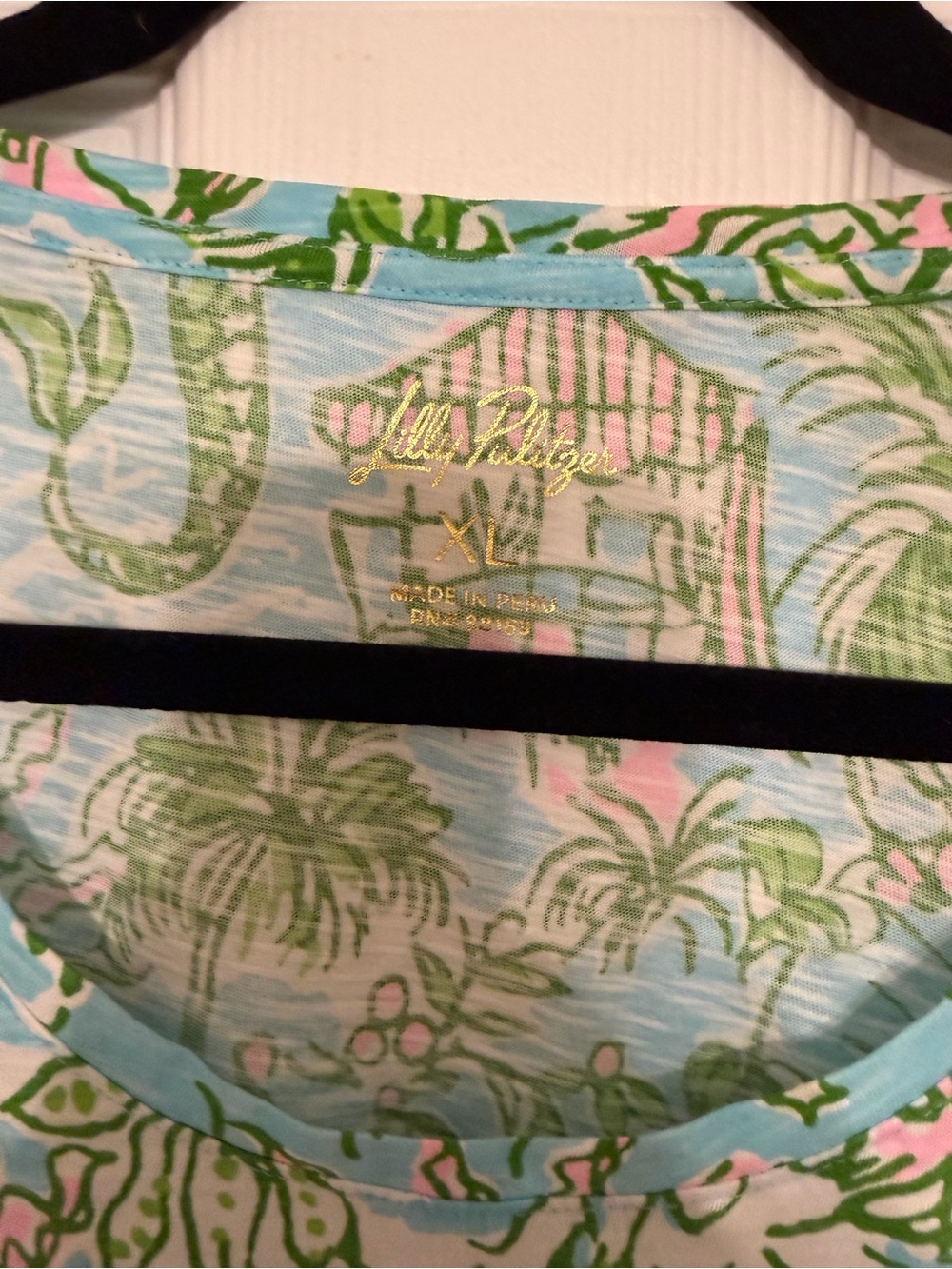 Lilly Pulitzer Light Blue Tropical Print Short Sleeve Tee - Picture 2 of 6